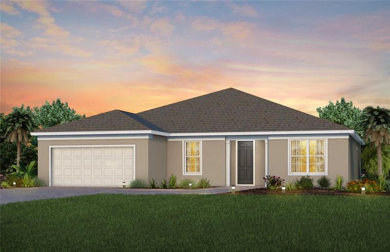 Stardom Florida Mediterranean FM1 Exterior Design. Artistic rendering for this new construction home. Pictures are for illustrative purposes only. Elevations, colors and options may vary.