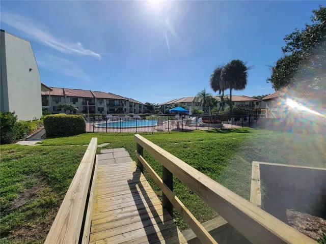 View from the dock looking at the pool