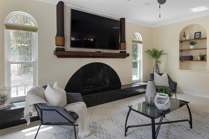 Wood burning fireplace in Living Room
