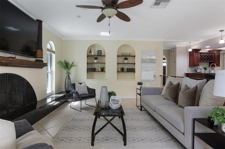 Living Room with built-in shelves
