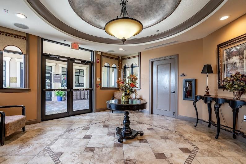 Lobby area leading to library and gym (across from pro shop)