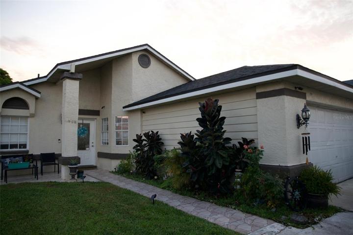 Front yard with garage