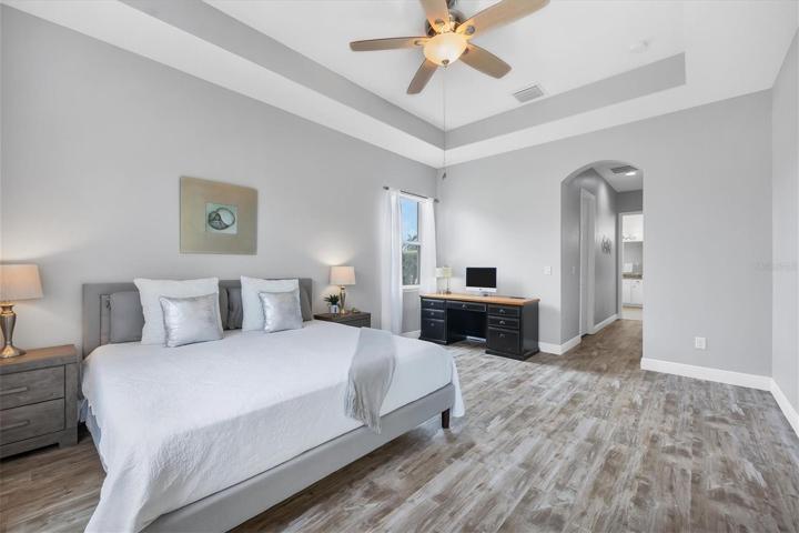 designer planks flooring with tray ceilings