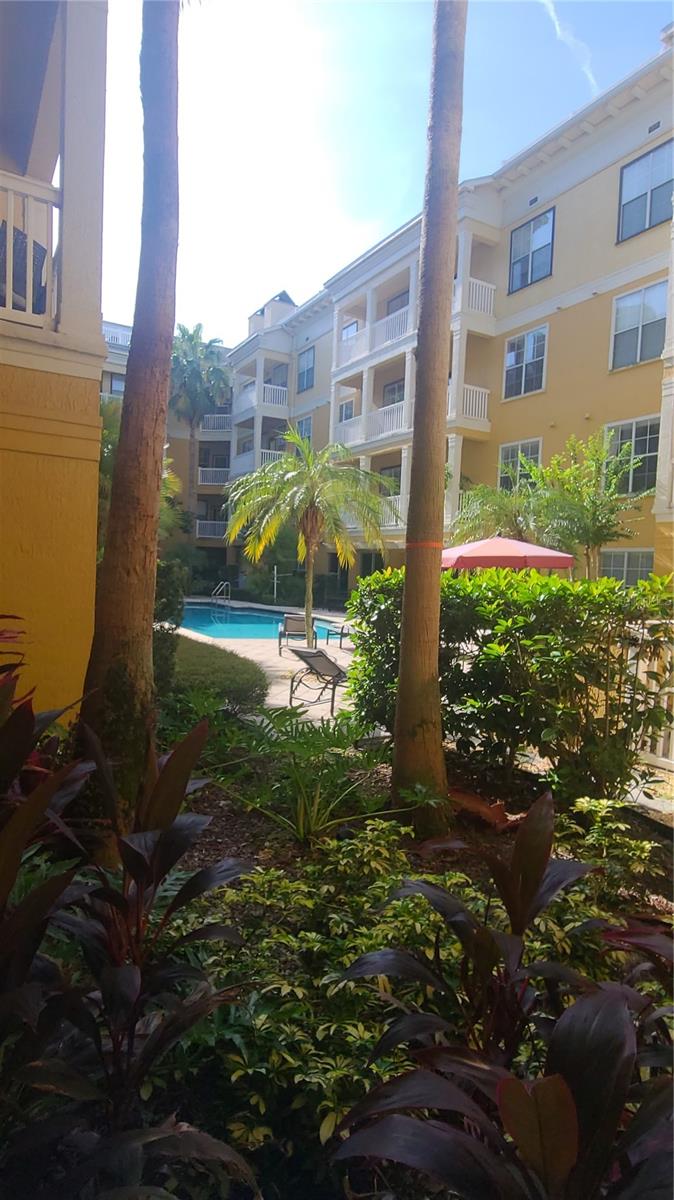 Balcony overlooking pool