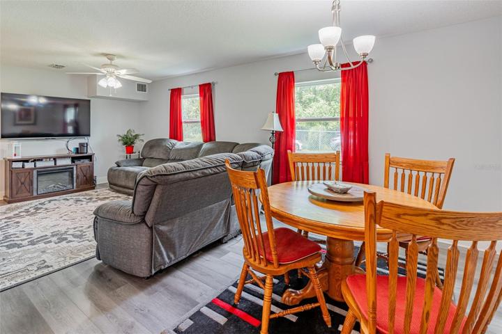 Open living/dining layout