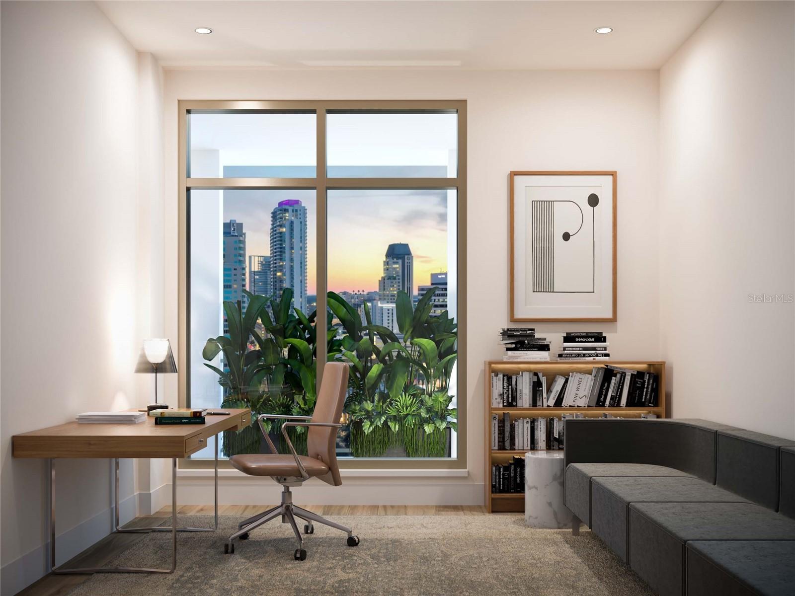 This is a south facing view of downtown St Pete from the 3rd bedroom that can double as an office.