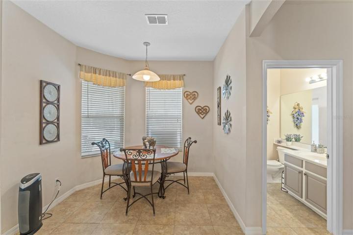 Breakfast area with view of the guest bathroom