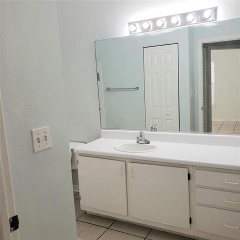 large bathroom with long cabinets and couner
