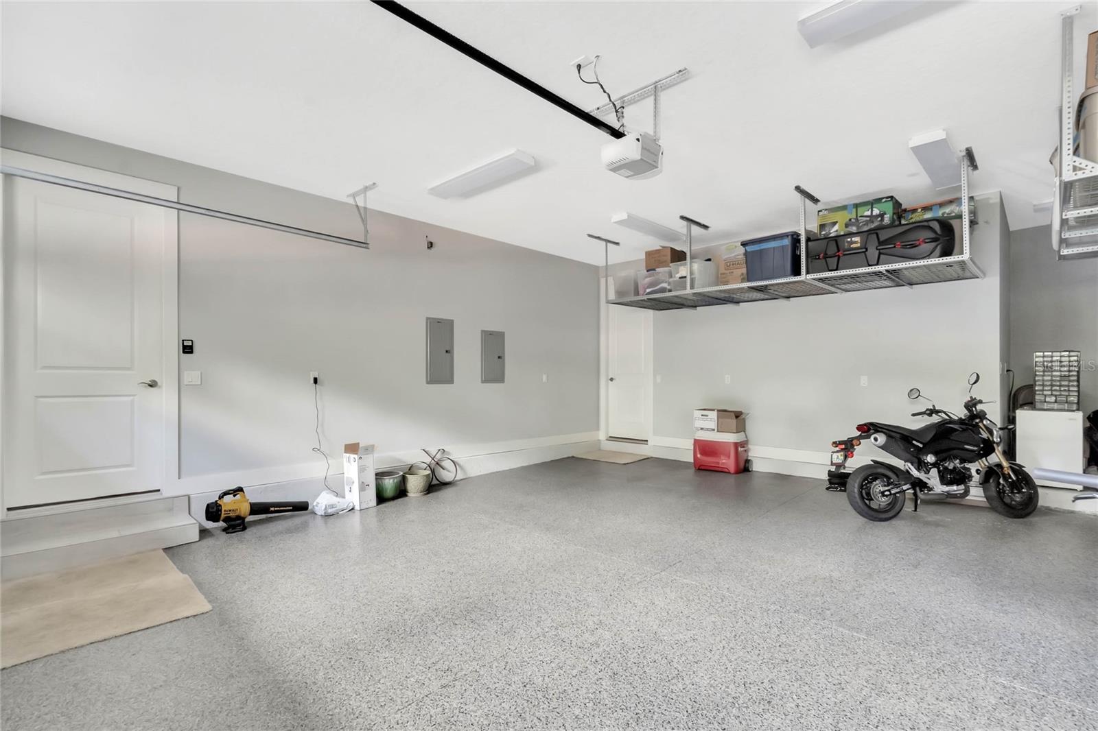 overhead storage racks and epoxy floors