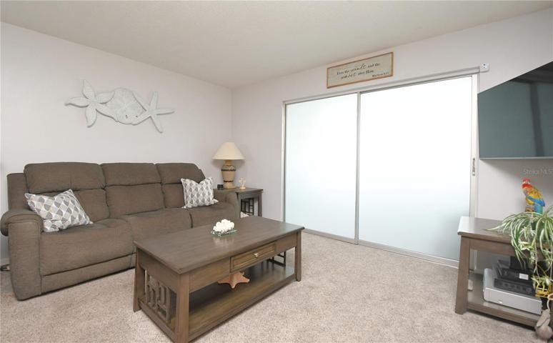Florida room is separated from the great room by sliding glass doors with frosted privacy glass.