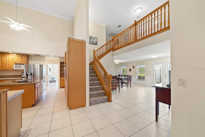 Exquisite, the wooden staircase exudes elegance.