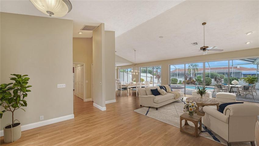 Spacious open great room with vaulted ceilings