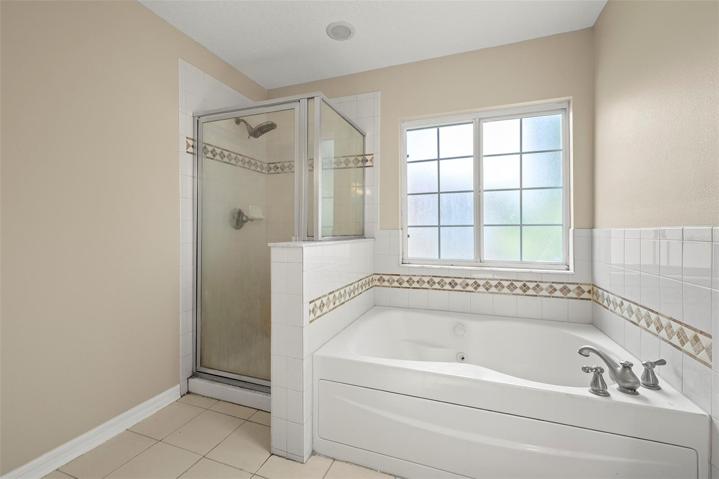 MASTER-BATHROOM with Dual-Sink Stone-Vanity, Tub and Separate Shower
