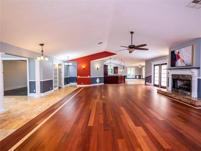 Open Family Room with Kitchen & Dining view