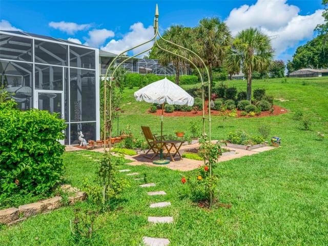 Nice landscaping and palm tress in yard