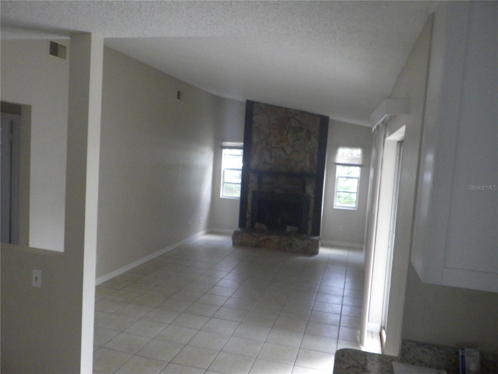family room with fireplace
