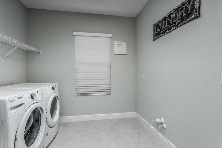 Spacious laundry room with plumbing for sink.