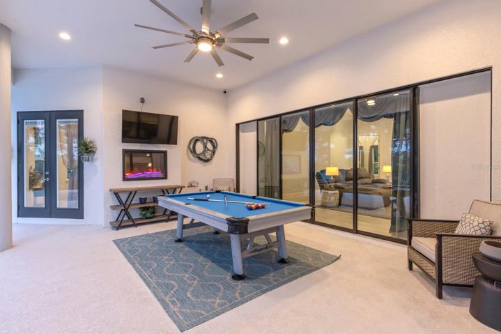 Covered Pool Deck with Fireplace