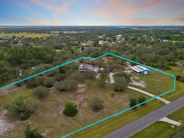 Aerial showing the property line for the 5 acres