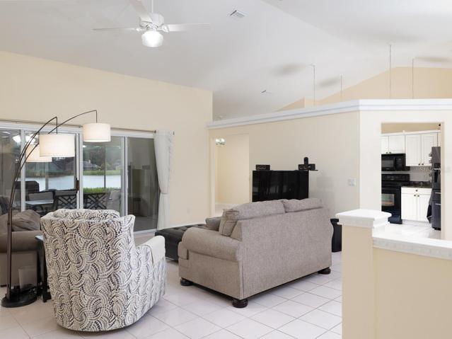 Living room with view of lake