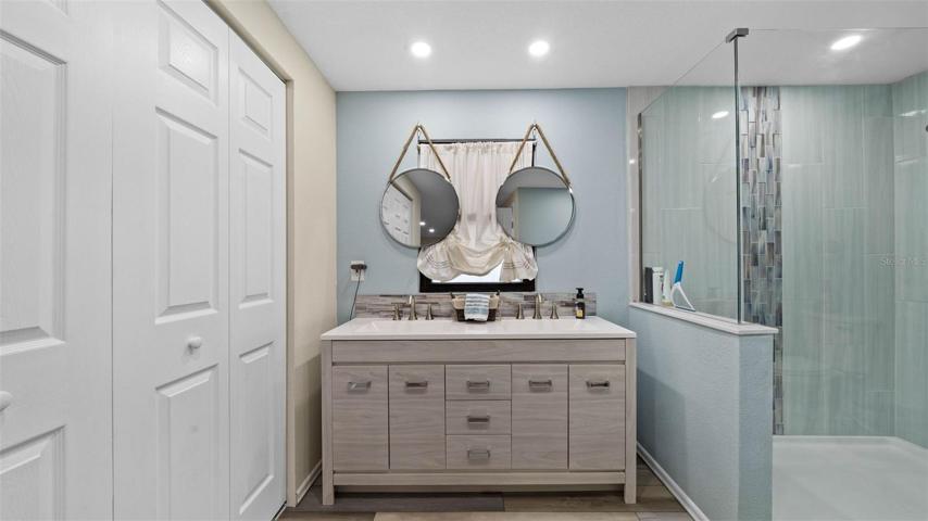 Master bathroom with dual sinks
