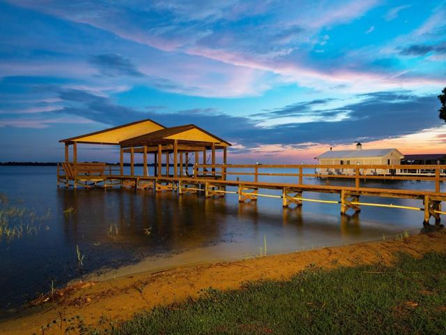 Twilight on the boathouse on Lake Dora