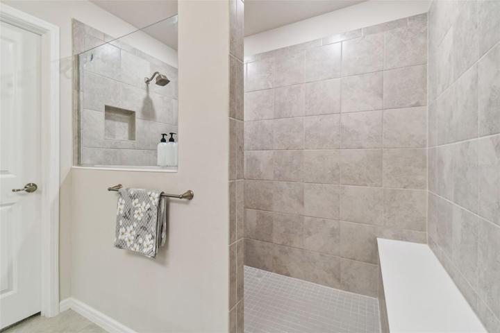 Huge walk-in shower with seat