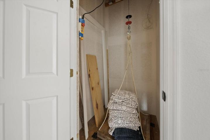 Elevator shaft in home ready for elevator mechanics. Current use as a dumbwaiter.