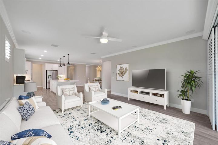 virtually staged family room & kitchen