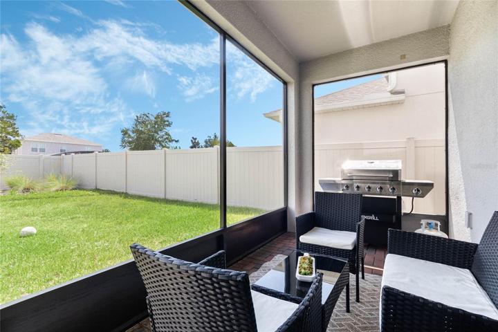 Screened-in lanai with grill & patio set