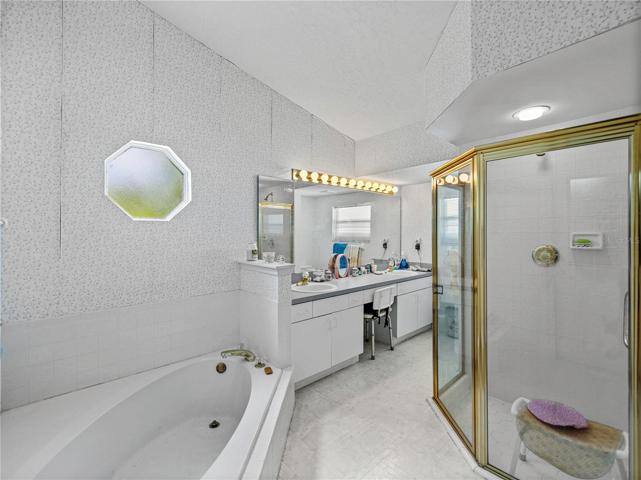 Master bath with dual sinks, tub & separate shower