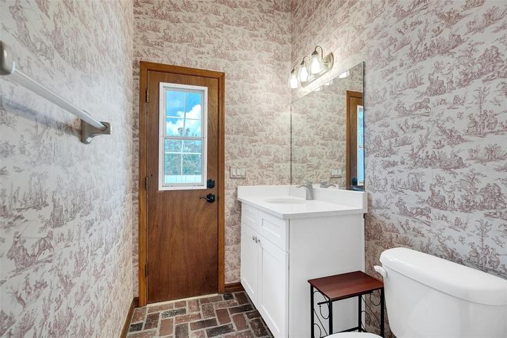 Pool planned Half Bath with brick pavers