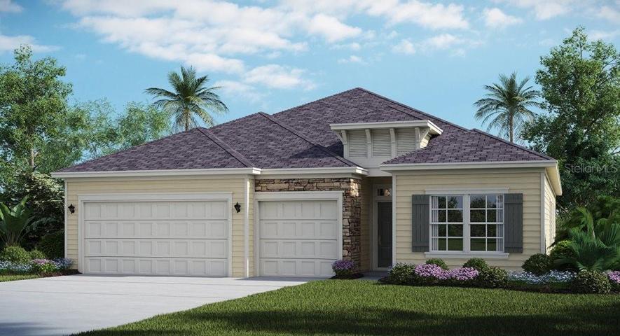 Artist rendering; illustration only; colors, features, and garage orientation may differ.