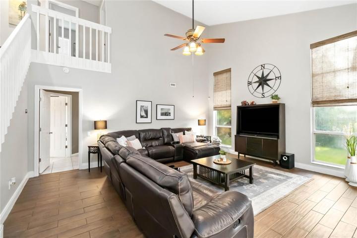 Huge living room with soaring ceilings