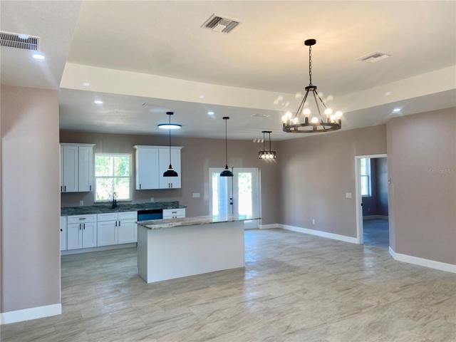 Great Room to Kitchen/Dining Tray Ceiling, Recessed LED Lights