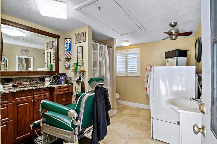 Barber Shop, laundry & pool bath.
