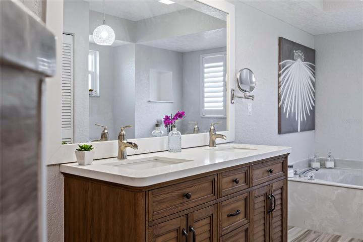 HIGH double sink vanity, storage space, too.