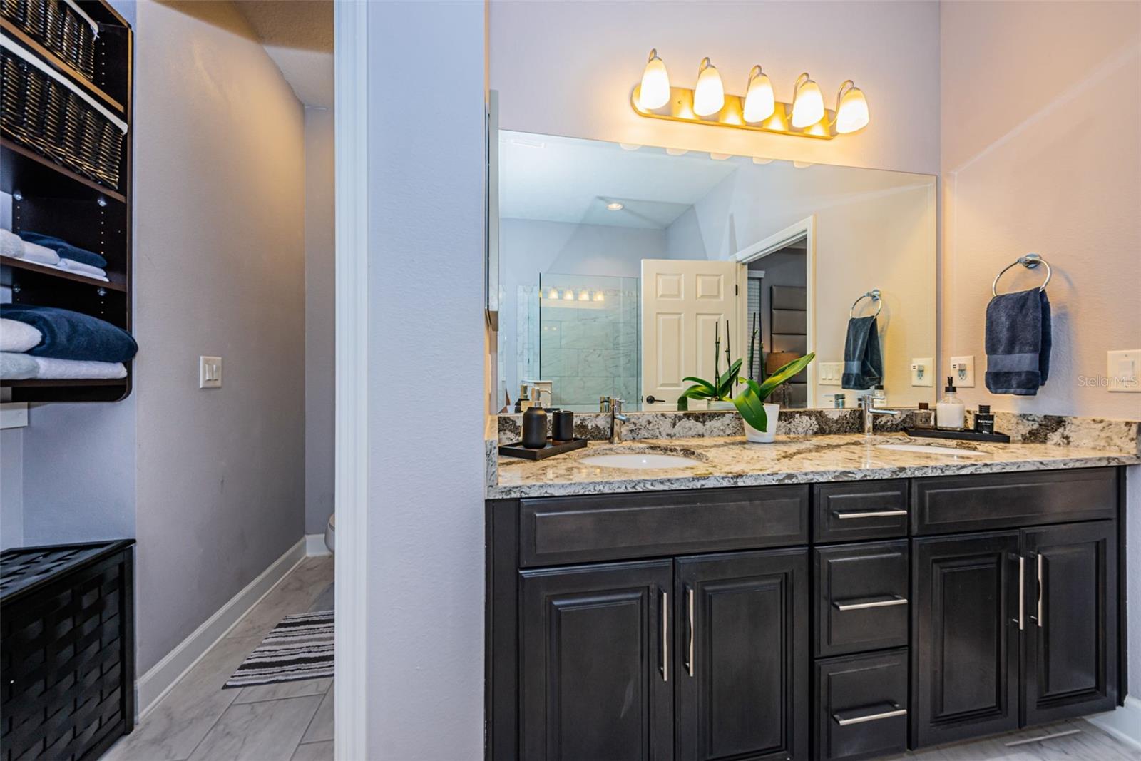 Dual sinks and water closet