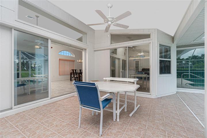 The lanai has sliding doors to the living room, breakfast nook, and master bedroom.