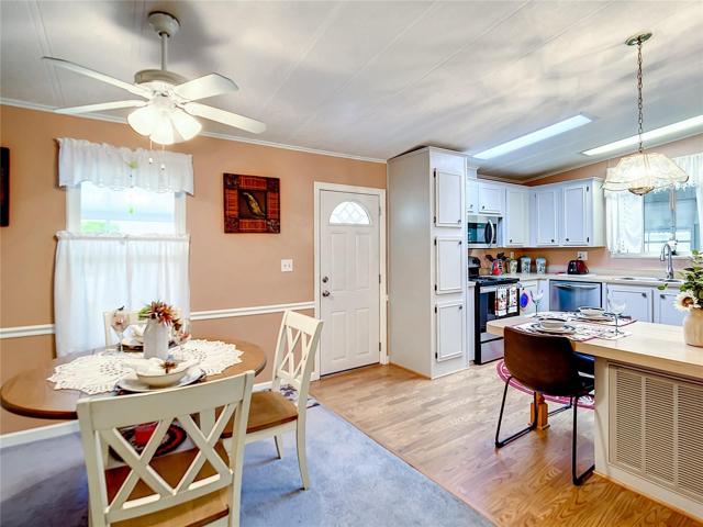 Dining room with view into the kitchen