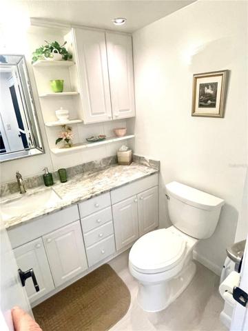Nicely updated guest bathroom.