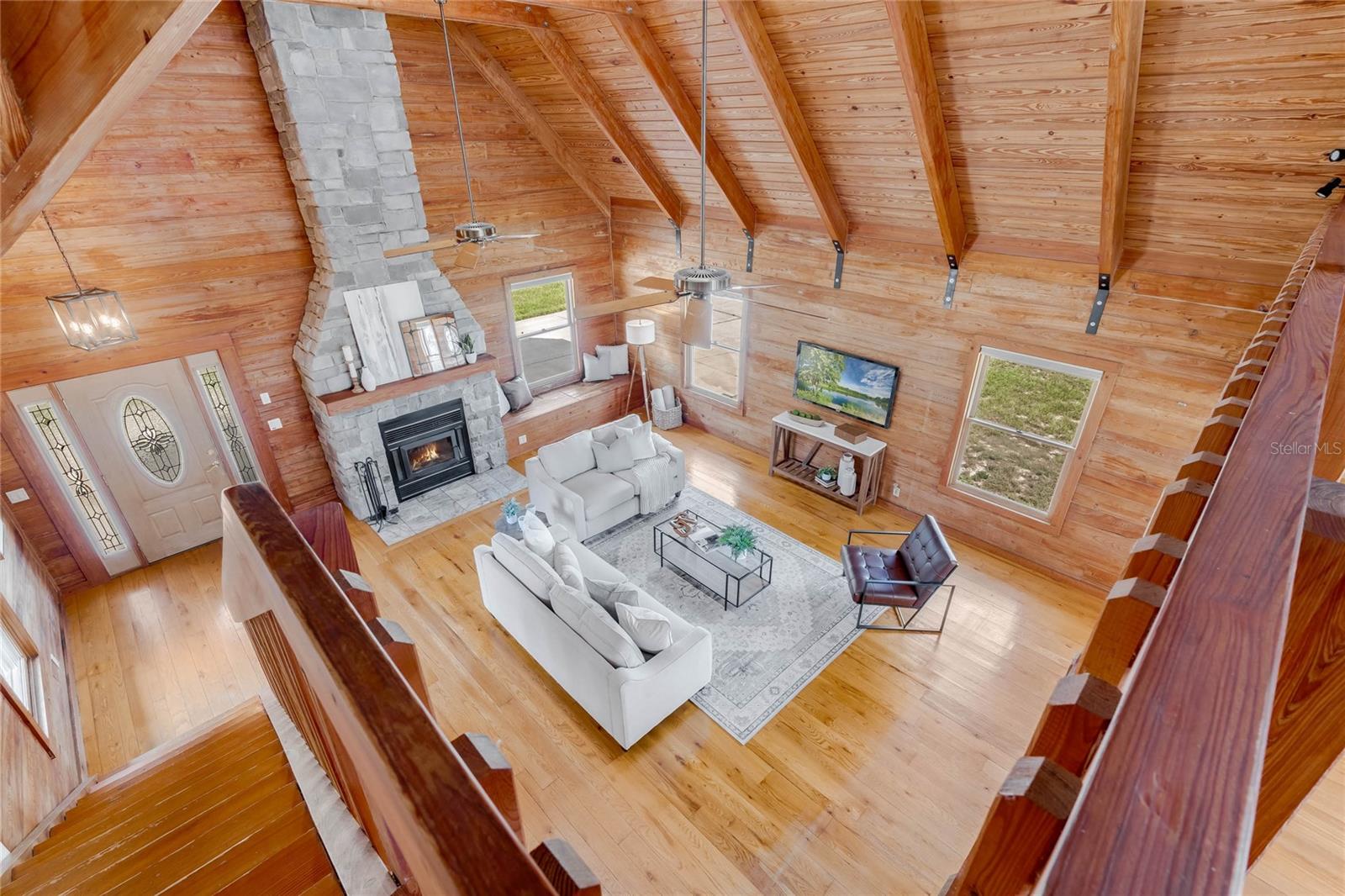View of Cabin living area from loft