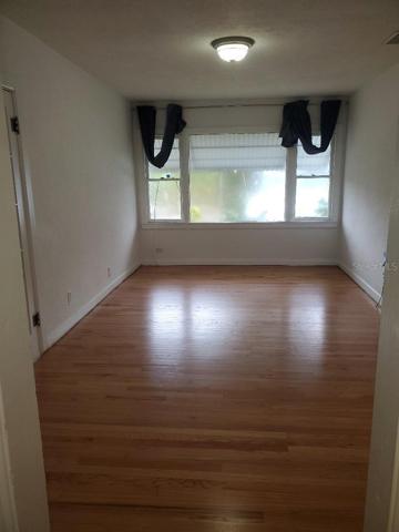 Living room, newly refinished hard wood floor.