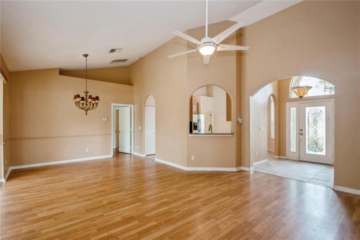 Open floor plan of living room and dining room.