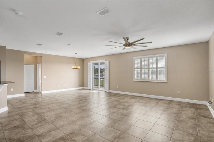 great room with view of dining area.