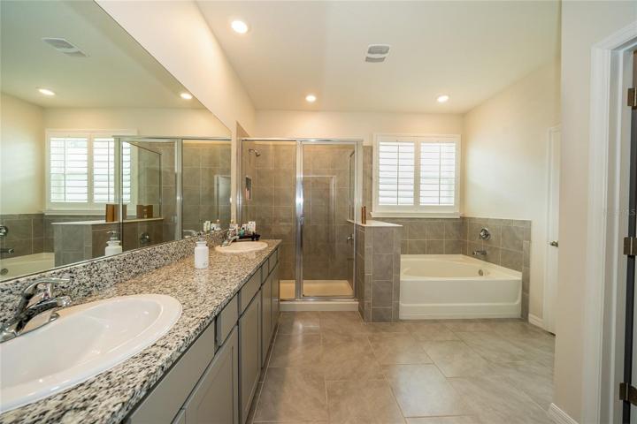 Spacious owners bath with tub & shower, plus walk-in closet.