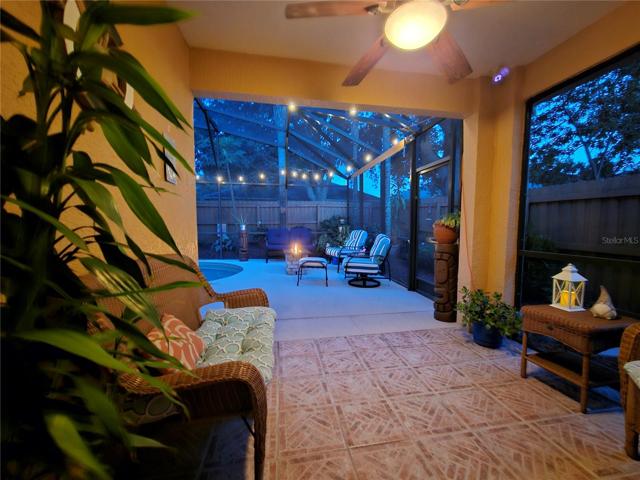 Covered lanai at night