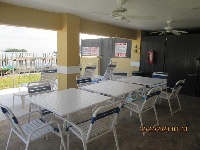 Shaded area by the pool .