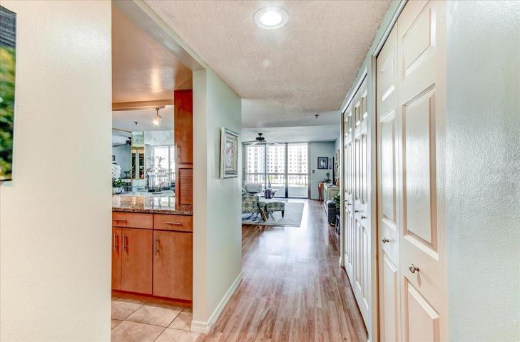 Hallway leading from front door to kitchen and living room areas.