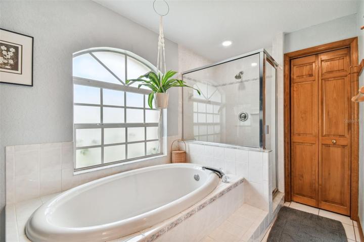 Linen Closet, Walk In Shower and Garden Tub